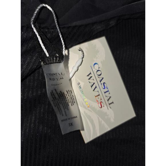 COASTAL WAVES- swimwear 1 piece black ribbed with silver hardware 3XL - Picture 6 of 6